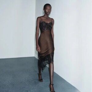 ZARA ASYMMETRIC SATIN LACE DRESS ZW COLLECTION S